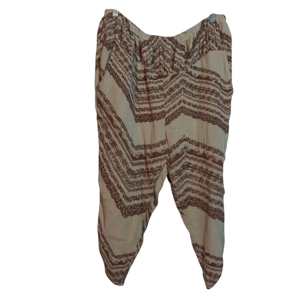Free People Cream and Brown Patterned Cropped Pants